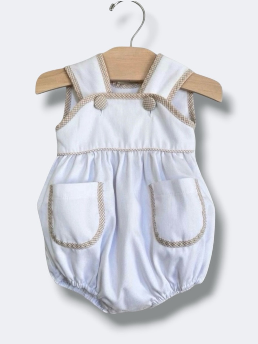 Shrimp & Grits Kids Romper Baby 3M White Gingham Trim Bubble Preppy Classic